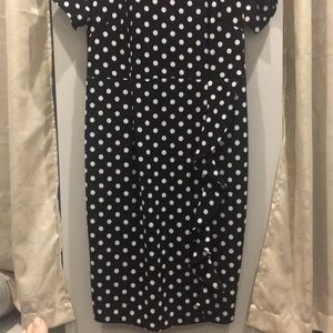 B/W Polka Dot Dress With Side Frill